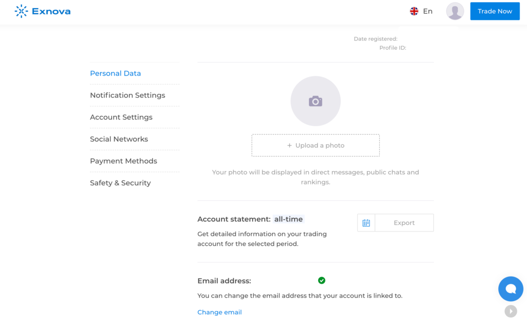 Exnova - trading account