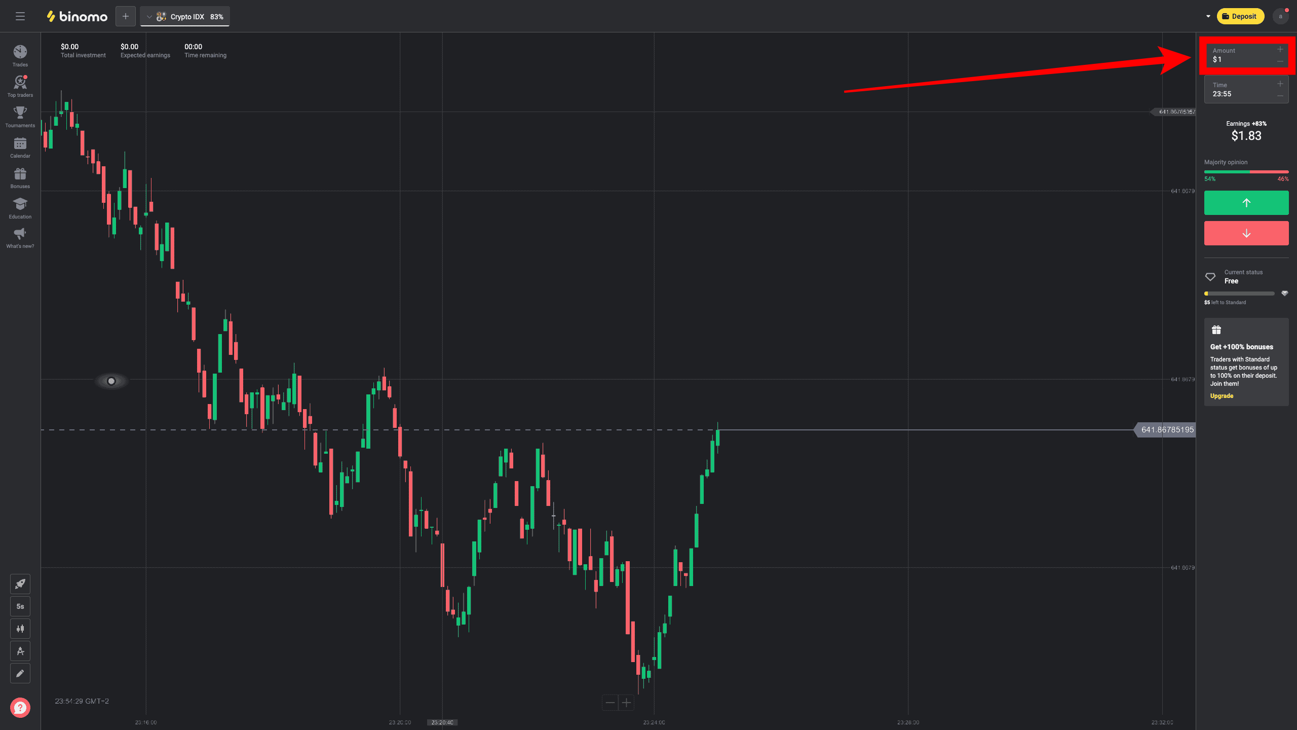 The Binomo minimum trade amount